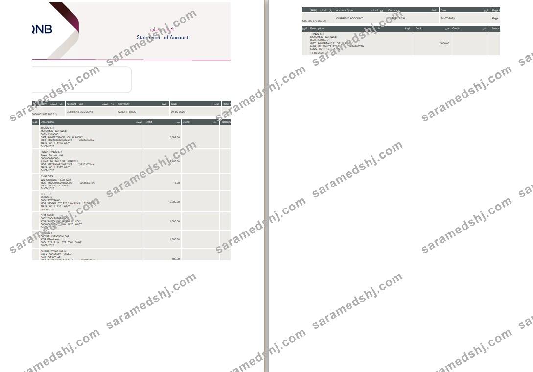 Qatar QNB statement Word and PDF template, 2 pages